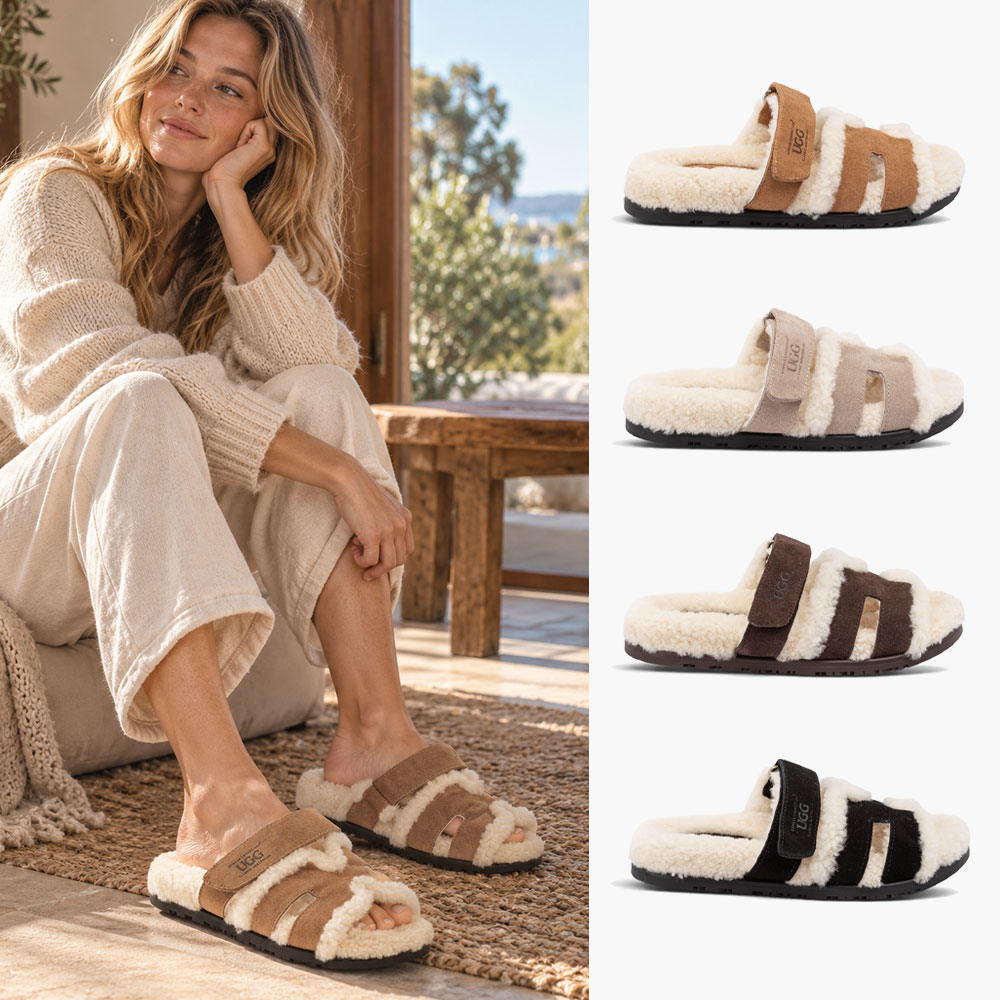 [무료배송] 호주정품 오즈웨어 더블 스트랩 울 슬라이드 어그 슬리퍼 (굽3.5cm) OZWEAR UGG OB1144